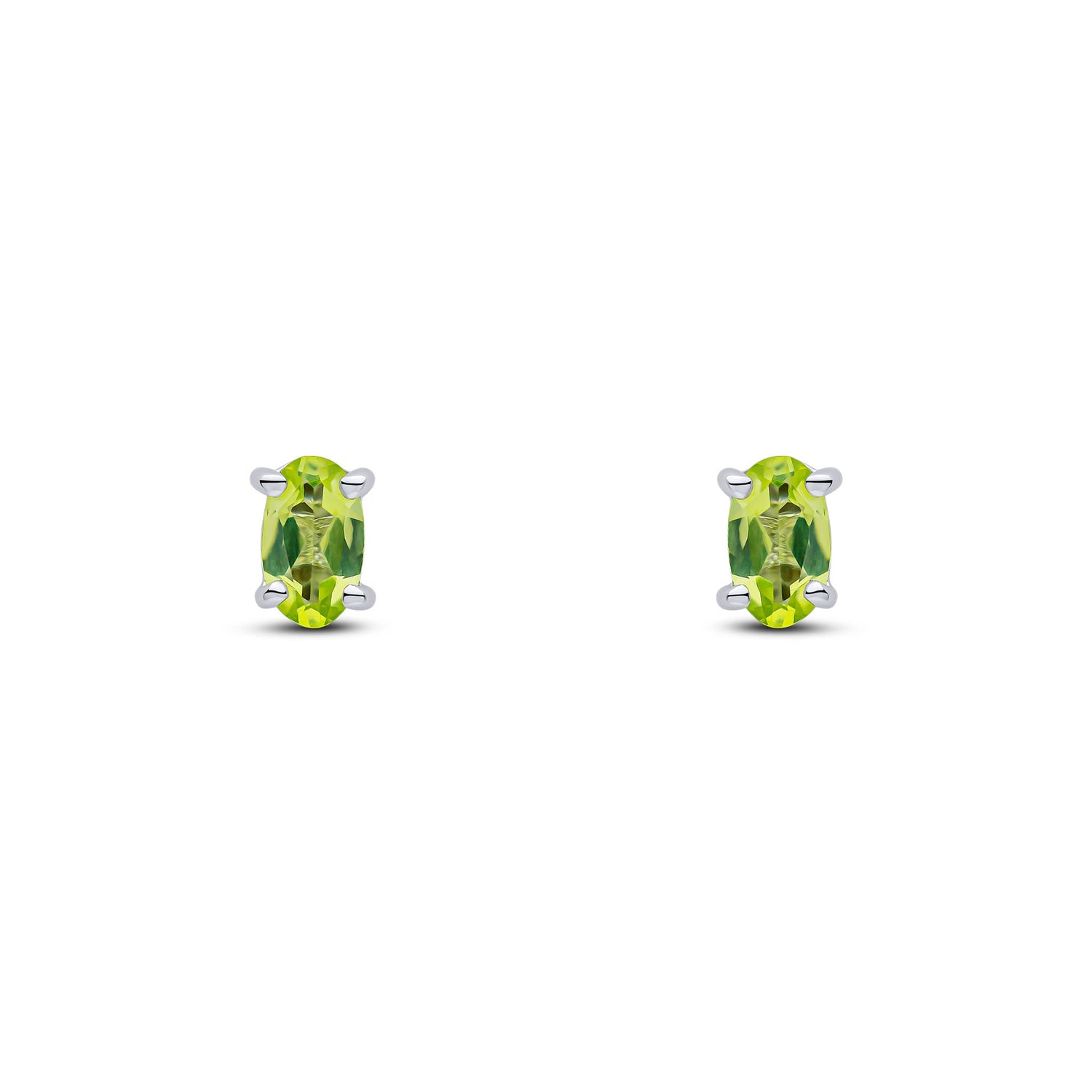 9ct White Gold Oval Natural Peridot Claw Stud Earrings — 5x3mm