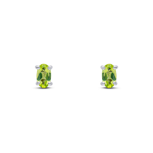 9ct White Gold Oval Natural Peridot Claw Stud Earrings — 5x3mm