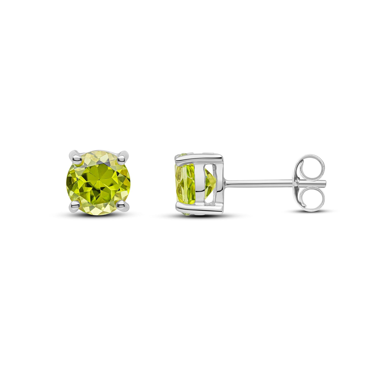 9ct White Gold Round Natural Peridot Claw Stud Earrings — 6mm