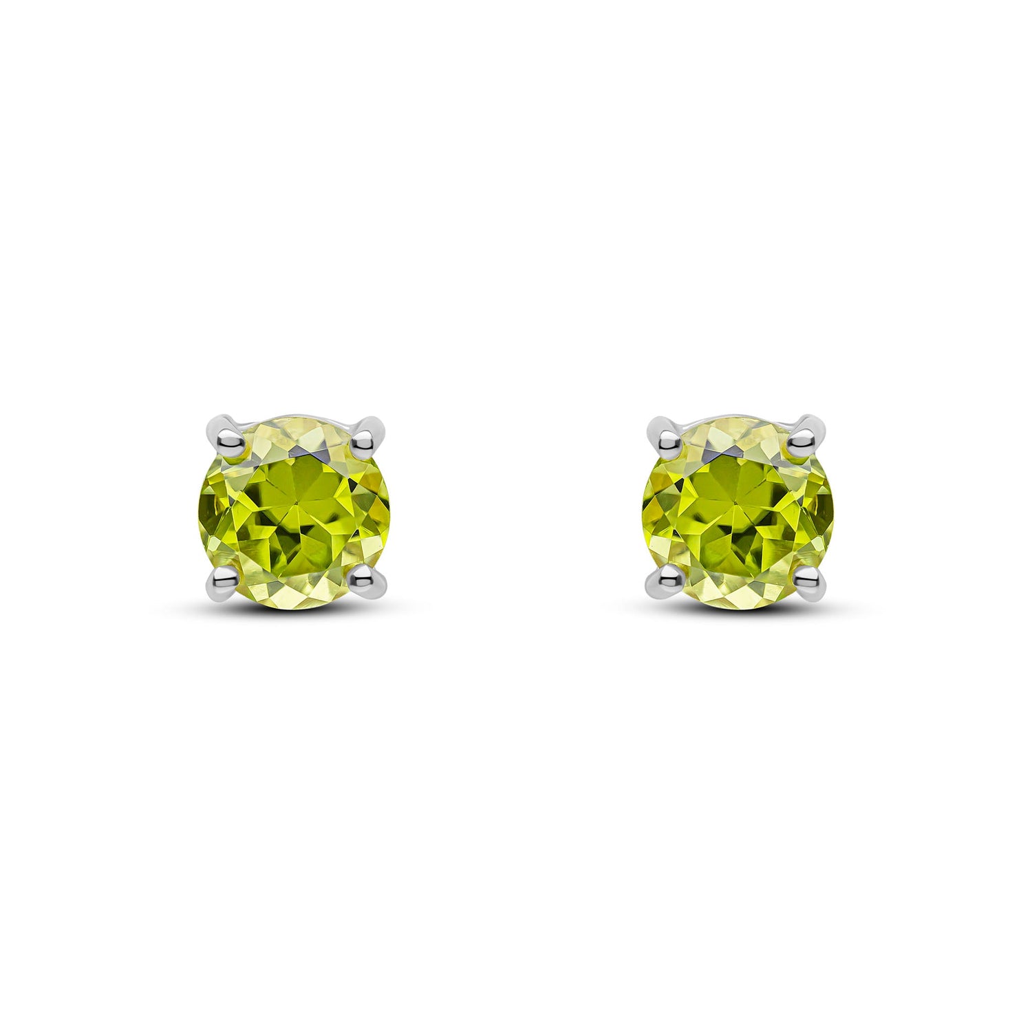 9ct White Gold Round Natural Peridot Claw Stud Earrings — 6mm