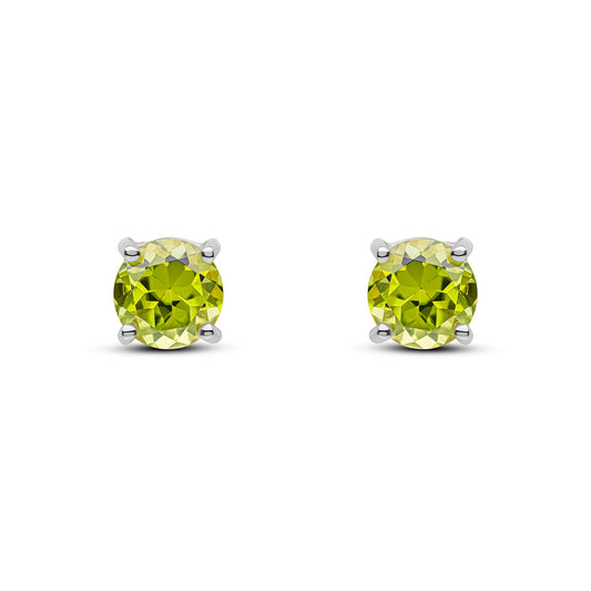 9ct White Gold Round Natural Peridot Claw Stud Earrings — 6mm