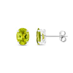 9ct White Gold Oval Natural Peridot Claw Stud Earrings — 8x6mm
