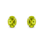 9ct White Gold Oval Natural Peridot Claw Stud Earrings — 8x6mm