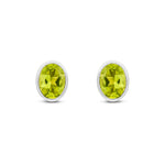 9ct White Gold Oval Natural Peridot Rubover Stud Earrings — 8x6mm