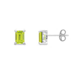 9ct White Gold Octagon Emerald Cut Natural Peridot Claw Stud Earrings — 6x4mm