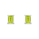 9ct White Gold Octagon Emerald Cut Natural Peridot Claw Stud Earrings — 6x4mm