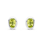 9ct White Gold Oval Natural Peridot Rubover Stud Earrings — 4x3mm