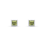 9ct White Gold Square Natural Peridot Rubover Stud Earrings — 4mm