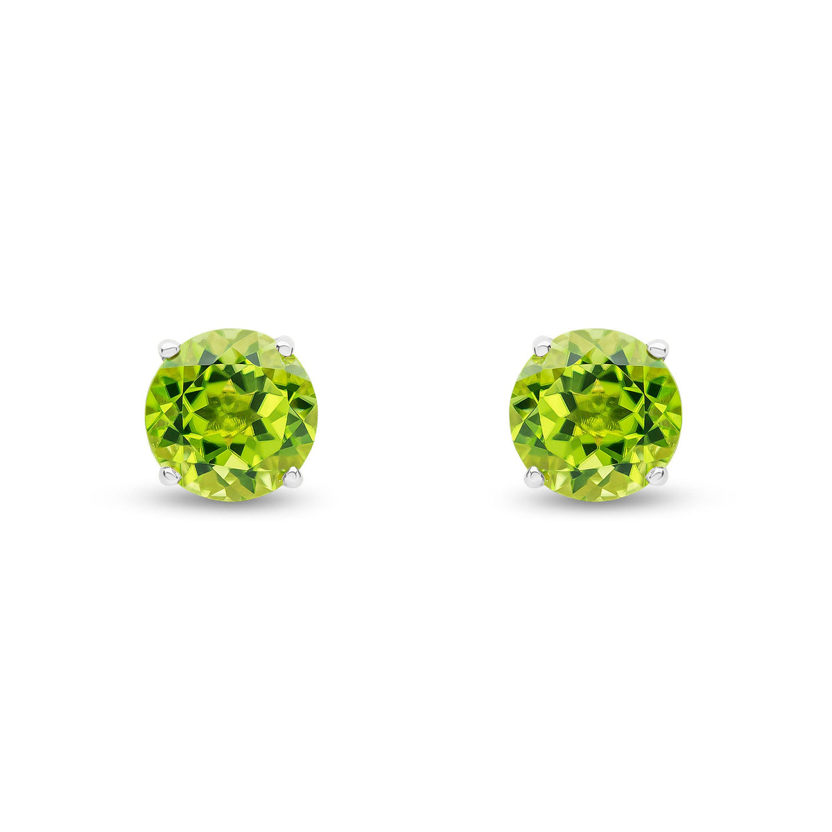 9ct White Gold Round Natural Peridot Claw Stud Earrings — 7mm