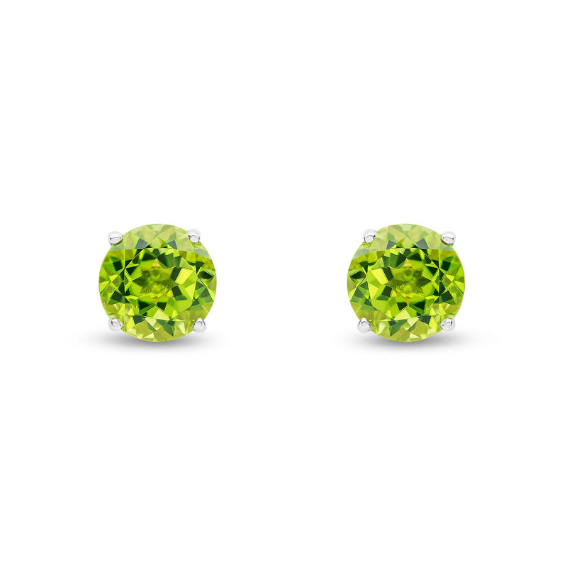 9ct White Gold Round Natural Peridot Claw Stud Earrings — 7mm
