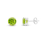 9ct White Gold Round Natural Peridot Claw Stud Earrings — 7mm