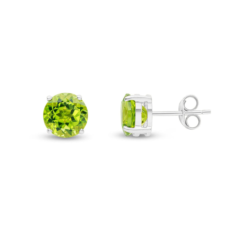 9ct White Gold Round Natural Peridot Claw Stud Earrings — 7mm