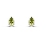 9ct White Gold Pear Shaped Natural Peridot Rubover Stud Earrings — 5x3mm