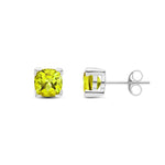 9ct White Gold Cushion Natural Peridot Claw Stud Earrings — 6mm