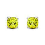 9ct White Gold Cushion Natural Peridot Claw Stud Earrings — 6mm