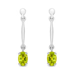 9ct White Gold Oval Natural Peridot Claw Bar Drop Earrings — 6x4mm