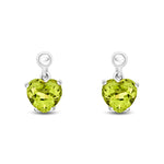 9ct White Gold Heart Shaped Natural Peridot Claw Drop Earrings with Bead Top — 6mm