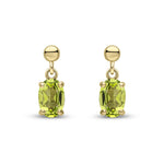 9ct Yellow Gold Oval Natural Peridot Claw Drop Earrings with Bead Top — 6x4mm