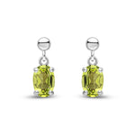 9ct White Gold Oval Natural Peridot Claw Drop Earrings with Bead Top — 6x4mm