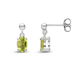 9ct White Gold Oval Natural Peridot Claw Drop Earrings with Bead Top — 6x4mm