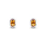 9ct White Gold Oval Natural Citrine Rubover Stud Earrings — 5x3mm