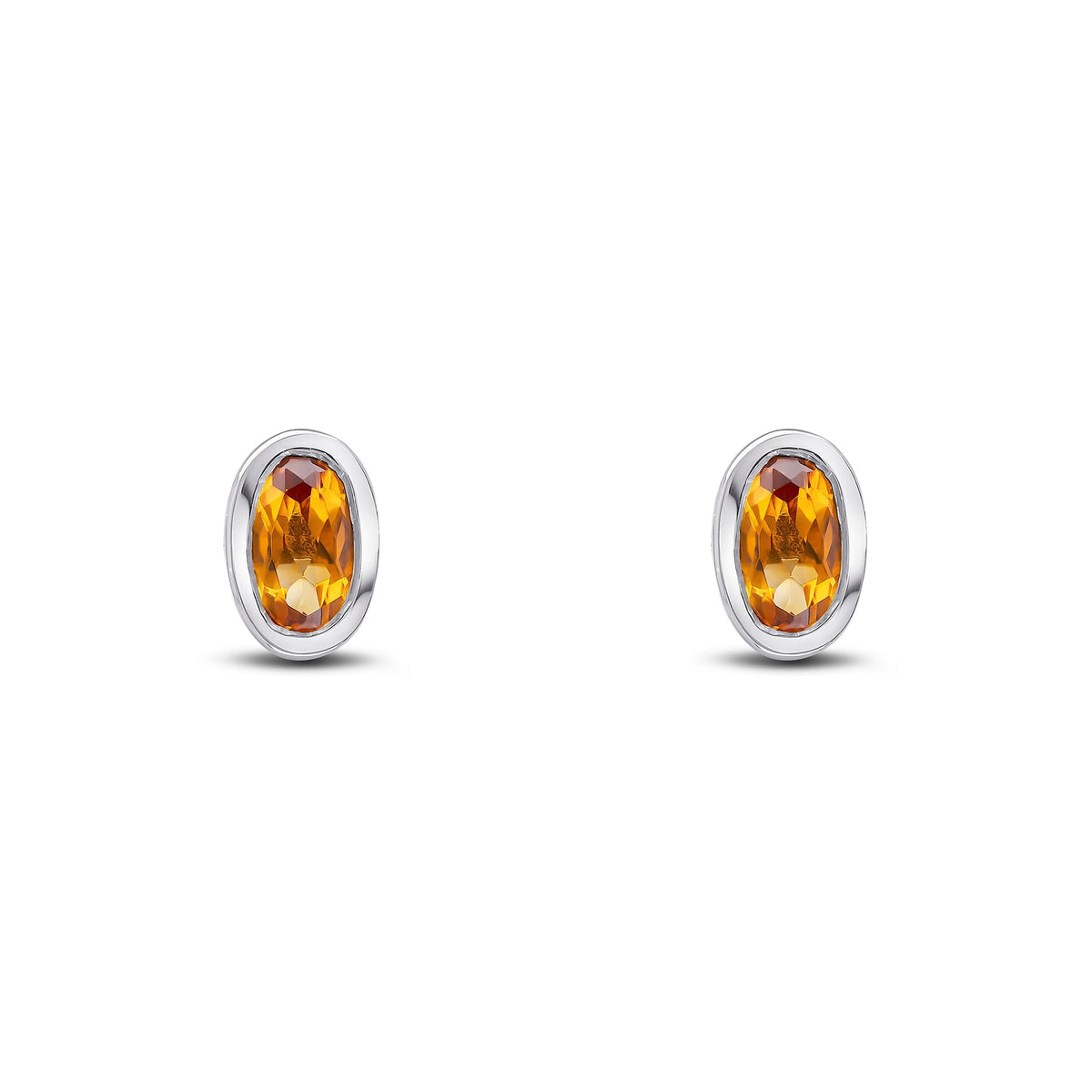 9ct White Gold Oval Natural Citrine Rubover Stud Earrings — 5x3mm