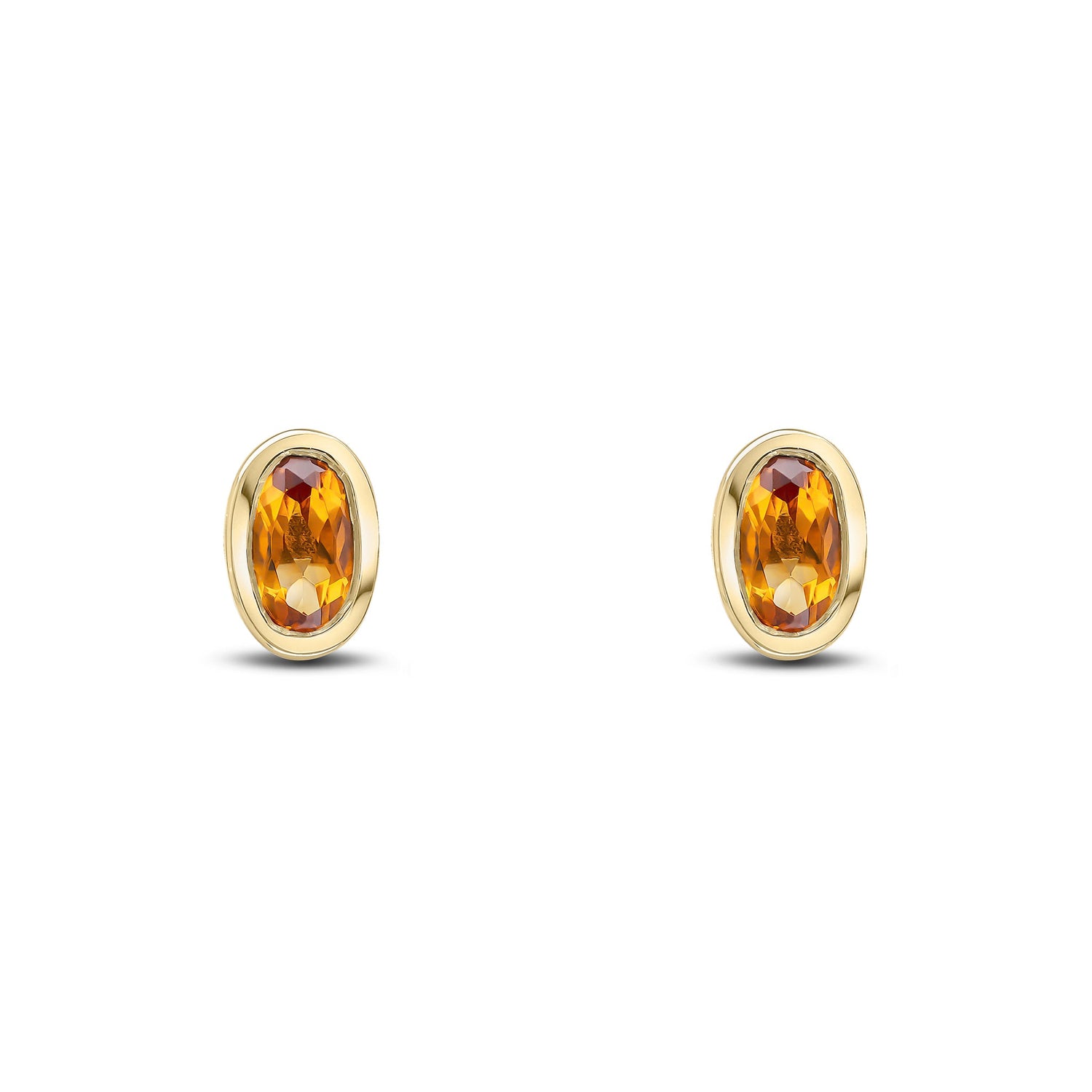 9ct Yellow Gold Oval  Natural Citrine Rubover Stud Earrings — 5x3mm