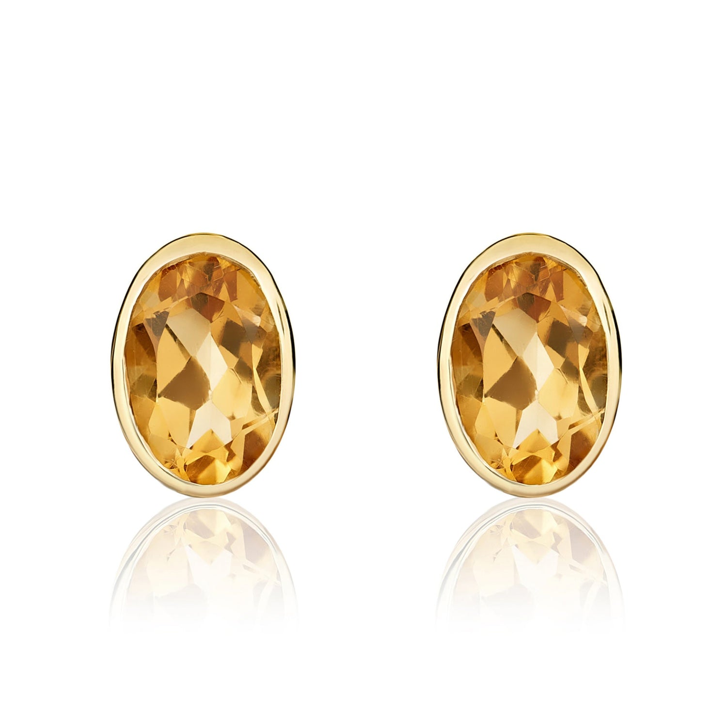 9ct Yellow Gold Oval Natural Citrine Rubover Stud Earrings — 7x5mm