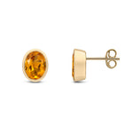 9ct Yellow Gold Oval Natural Citrine Rubover Stud Earrings — 8x6mm