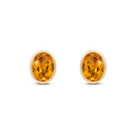 9ct Yellow Gold Oval Natural Citrine Rubover Stud Earrings — 8x6mm