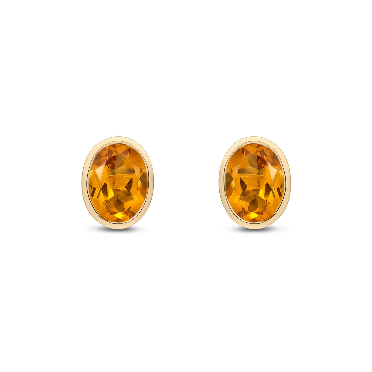 9ct Yellow Gold Oval Natural Citrine Rubover Stud Earrings — 8x6mm