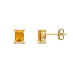 9ct Yellow Gold Octagonal Emerald Cut Natural Citrine Claw Stud Earrings — 6x4mm