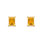 9ct Yellow Gold Octagonal Emerald Cut Natural Citrine Claw Stud Earrings — 6x4mm