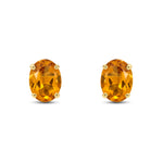 9ct Yellow Gold Oval Natural Citrine Claw Stud Earrings — 8x6mm