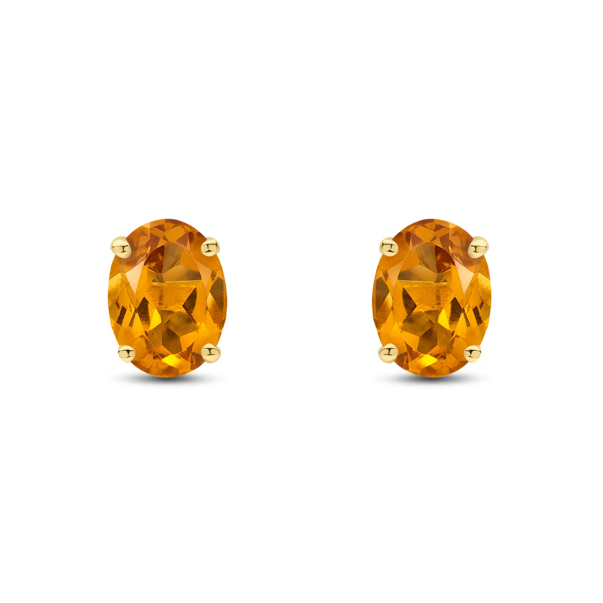 9ct Yellow Gold Oval Natural Citrine Claw Stud Earrings — 8x6mm
