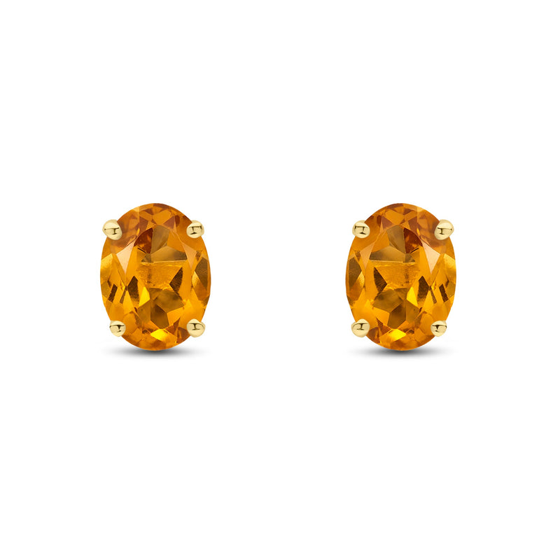 9ct Yellow Gold Oval Natural Citrine Claw Stud Earrings — 8x6mm