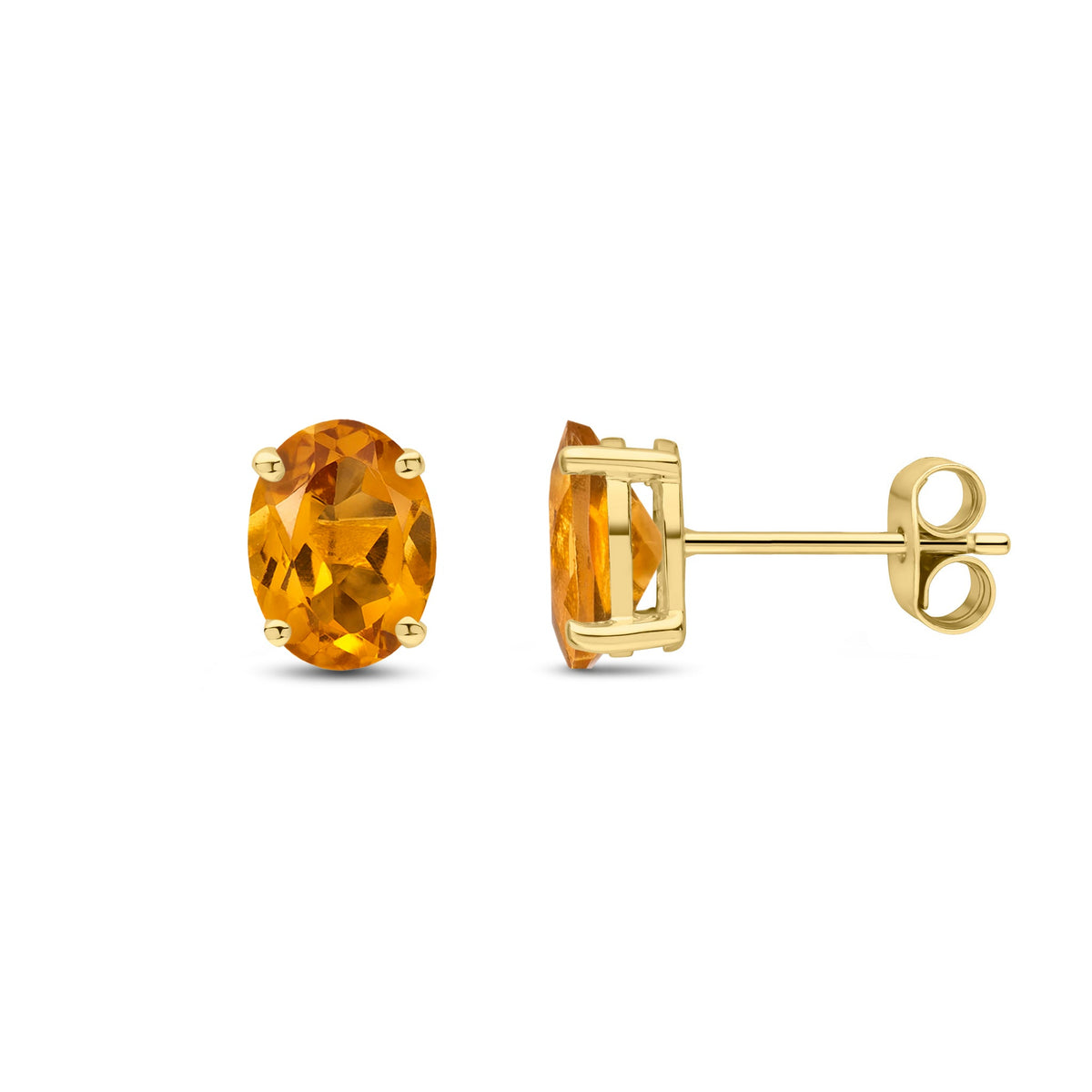9ct Yellow Gold Oval Natural Citrine Claw Stud Earrings — 8x6mm