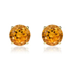 9ct Yellow Gold Round Natural Citrine Claw Stud Earrings — 7mm