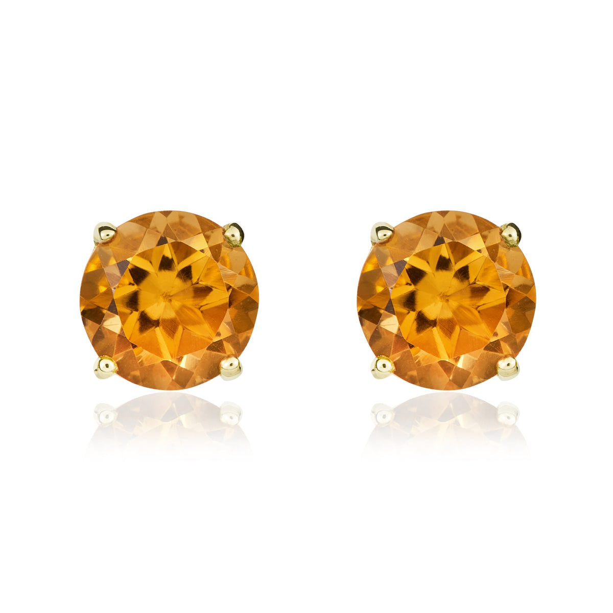9ct Yellow Gold Round Natural Citrine Claw Stud Earrings — 7mm