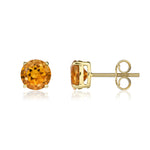9ct Yellow Gold Round Natural Citrine Claw Stud Earrings — 7mm
