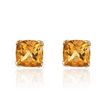 9ct Yellow Gold Cushion Natural Citrine Claw Stud Earrings — 6mm
