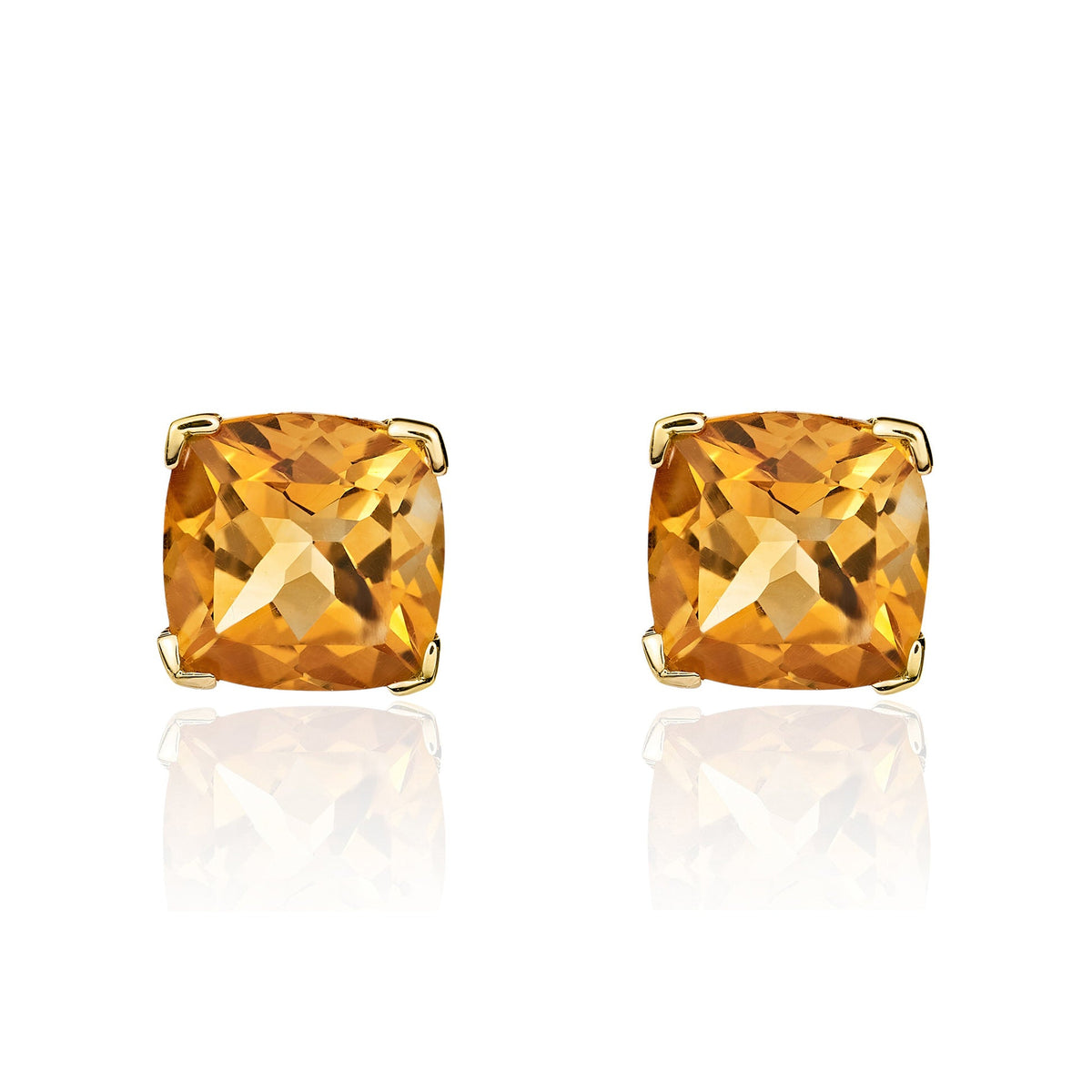 9ct Yellow Gold Cushion Natural Citrine Claw Stud Earrings — 6mm