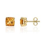 9ct Yellow Gold Cushion Natural Citrine Claw Stud Earrings — 6mm