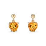 9ct Yellow Gold Heart Shaped Natural Citrine Claw Drop Earrings with Bead Top — 6mm