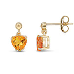 9ct Yellow Gold Heart Shaped Natural Citrine Claw Drop Earrings with Bead Top — 6mm