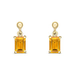 9ct Yellow Gold Octagonal Emerald Cut Natural Citrine Claw Drop Earrings — 6x4mm