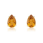 9ct Yellow Gold Pear Shaped Natural Citrine Claw Stud Earrings — 9x6mm