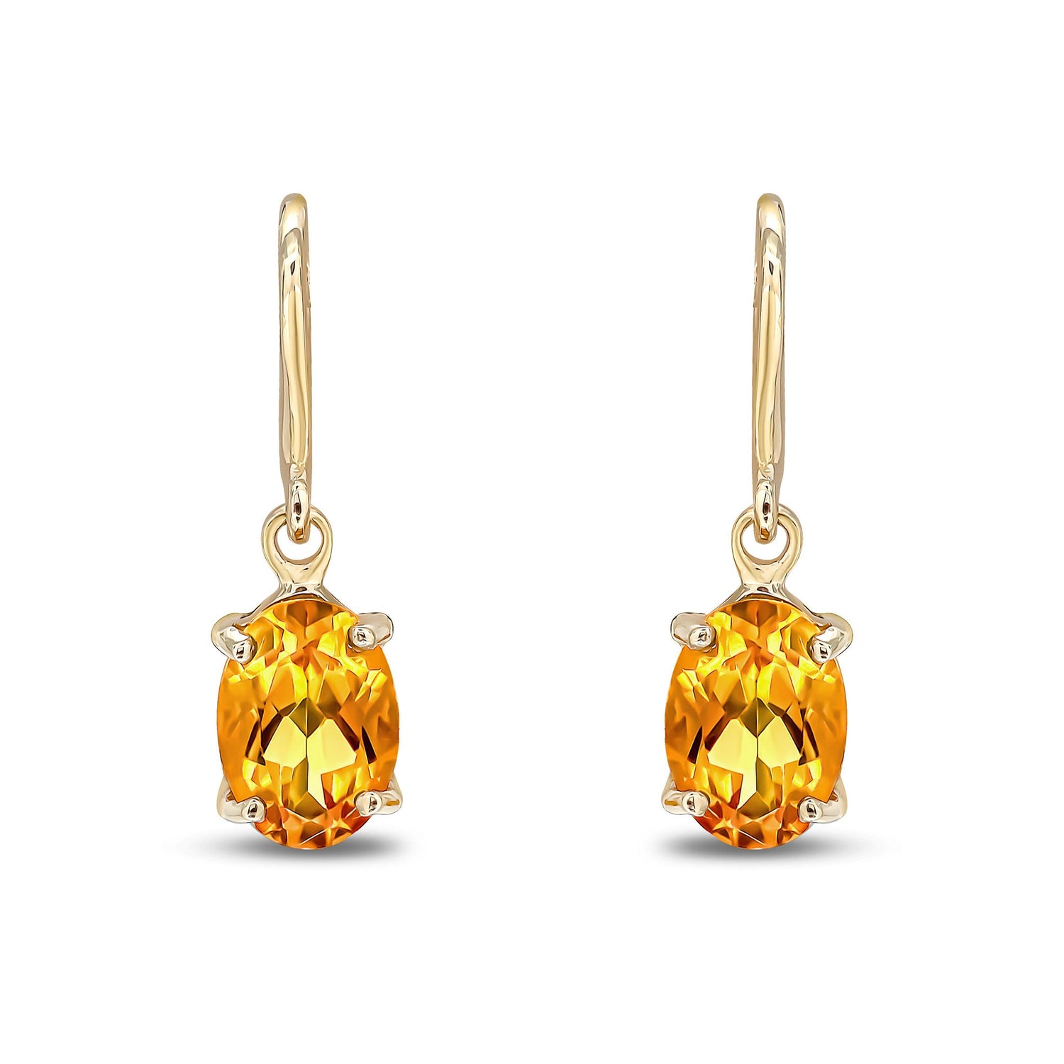 9ct Yellow Gold Oval Natural Citrine Claw Hook Drop Earrings 7x5mm