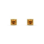 9ct Yellow Gold Square Natural Citrine Rubover Stud Earrings — 4mm