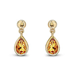 9ct Yellow Gold Pear Shaped Natural Citrine Rubover Drop Earrings with Bead Top — 6x4mm